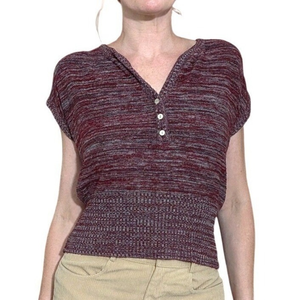 Vintage 212 New York Knit Top Space Dye Burgundy‎ Y2K 90s Casual Shirt Sz S/M